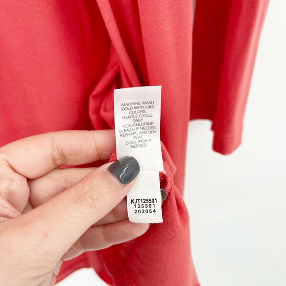 J. Jill Rayon Open Front Cardigan Sweater Sz L Coral Orange Elbow Sleeve Stretch - Picture 7 of 7